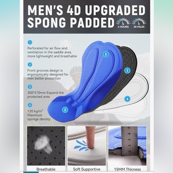 NWT BALEAF Men's Padded Bike Shorts Accessories Pockets UPF 50+, Size Small - Picture 3 of 7